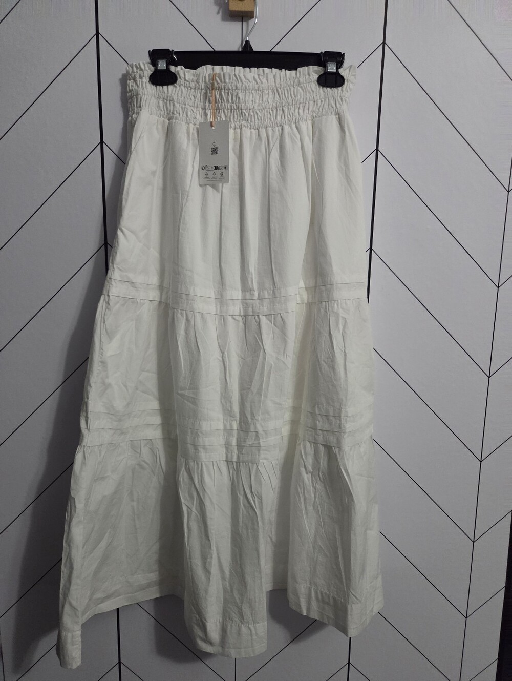 NWT Quince 100% Organic Cotton Poplin Tiered Maxi Skirt Classic White, Size S